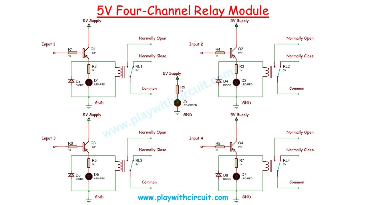 Internal Circuit Diagram of 5V Four-Channel Relay Module
