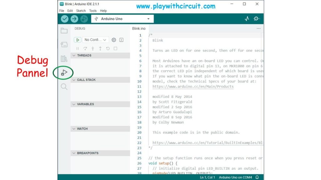 Arduino Debug Panel Window