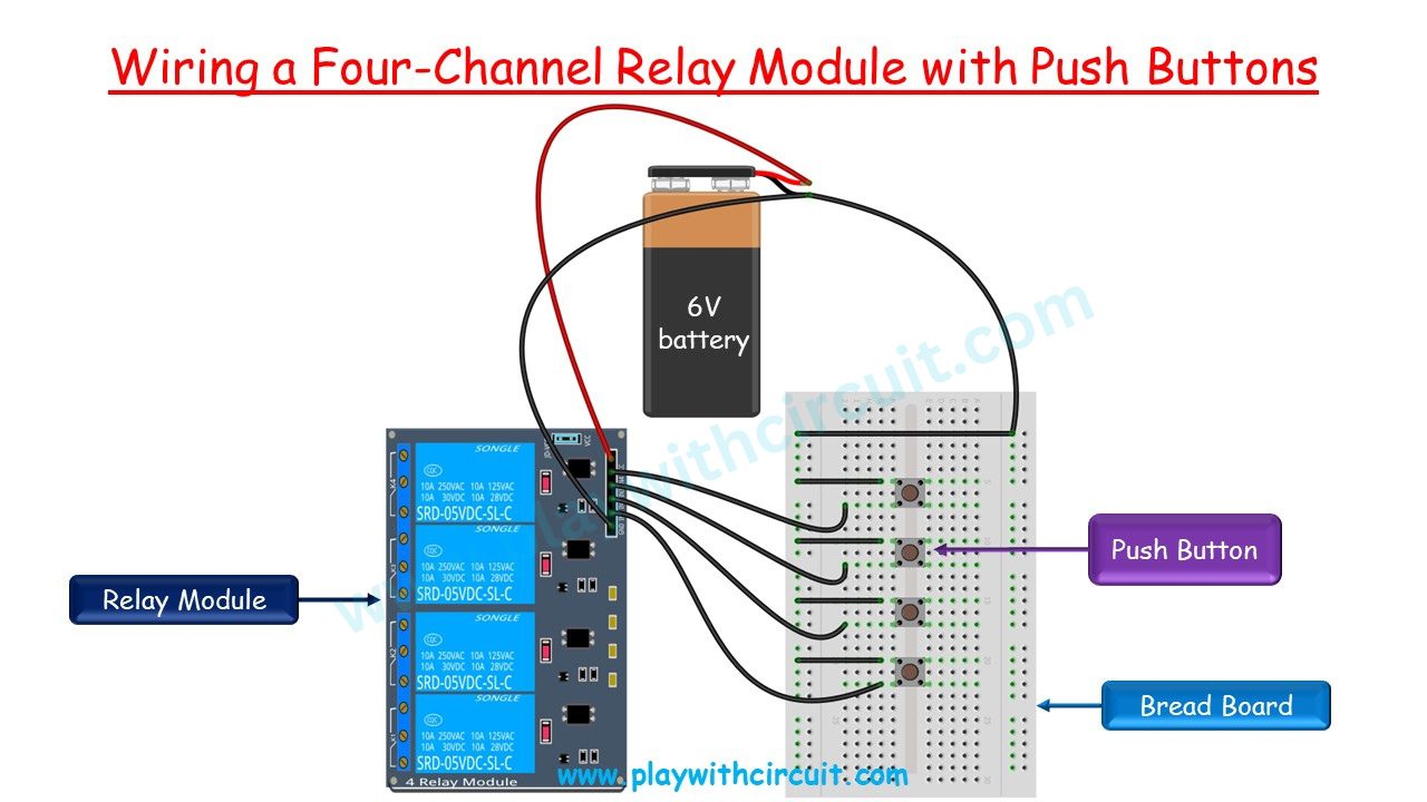 Interfacing a Four-Channel Relay Module with Push Buttons