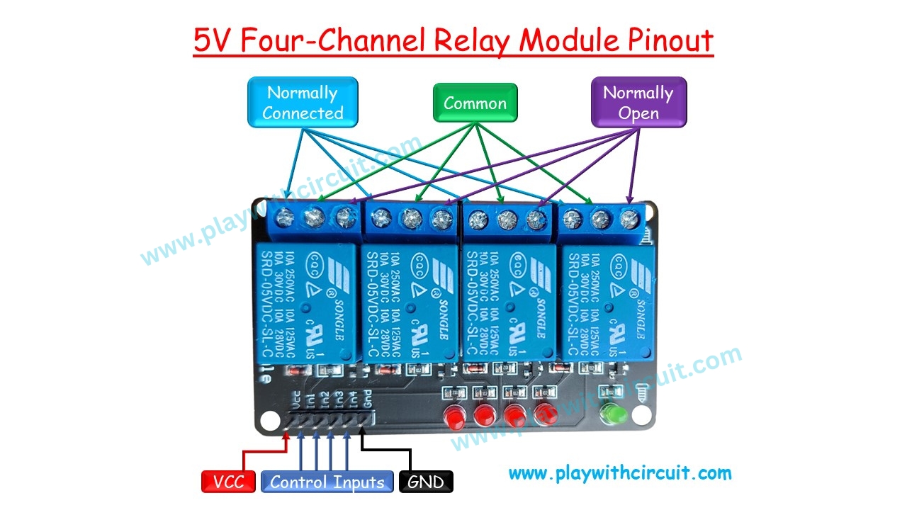 5V Four-Channel Relay Module Pinout