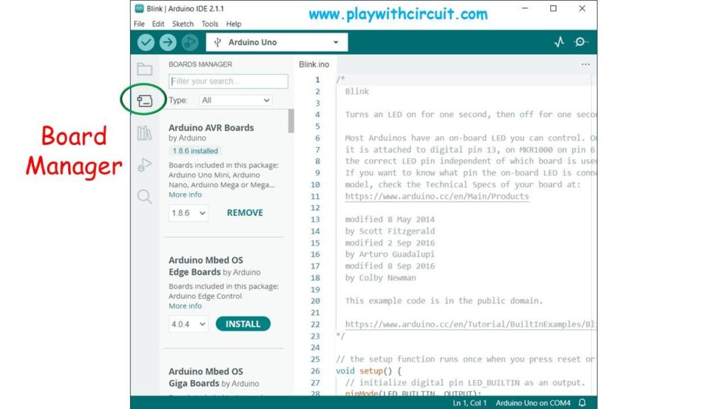 Arduino Board Manager Window