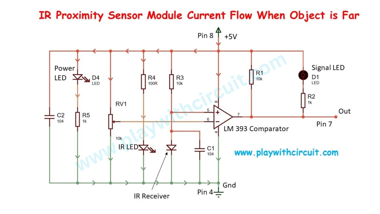 IR Proximity Sensor Module when the Object is Far Circuit Diagram