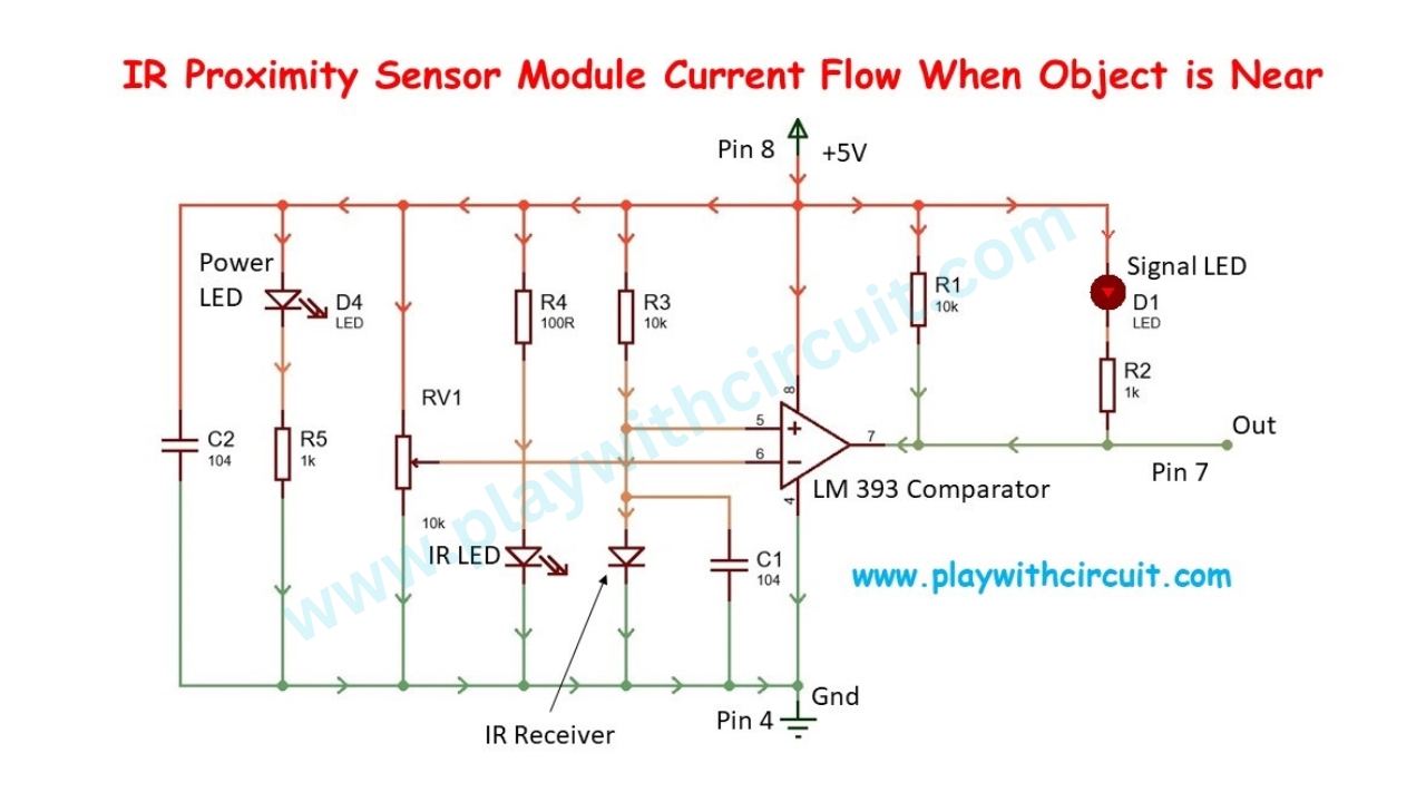 IR Proximity Sensor Module Circuit Diagram when the Object is Near