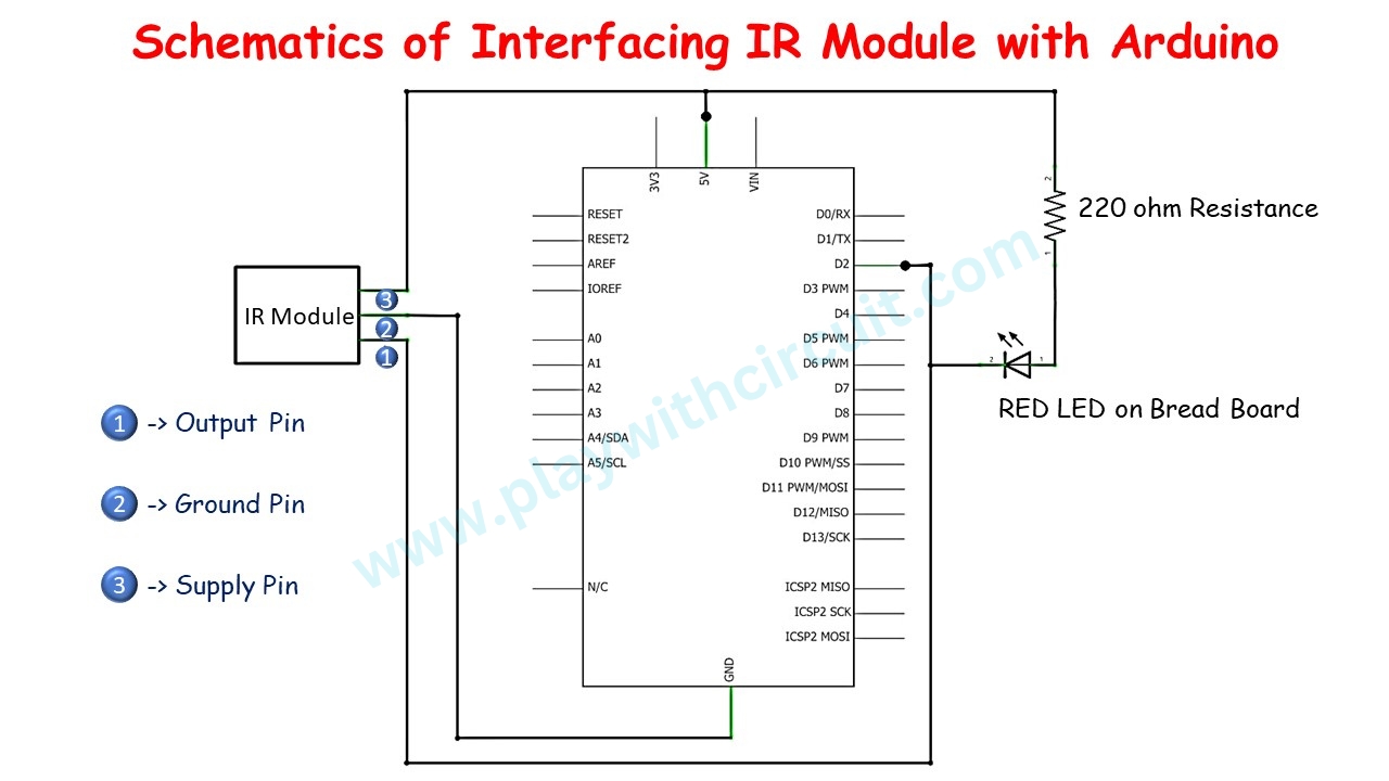 Interfacing IR Sensor Module with Arduino Schematic