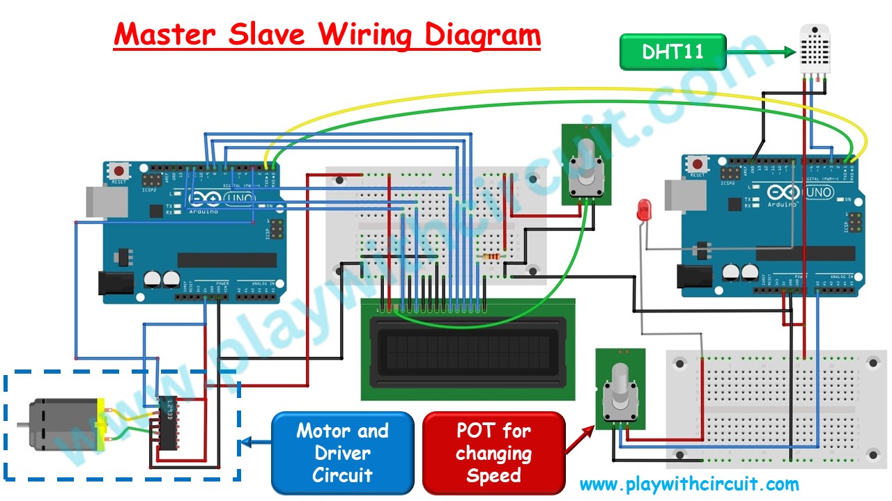Master-slave communication between two Arduino Boards wiring diagram
