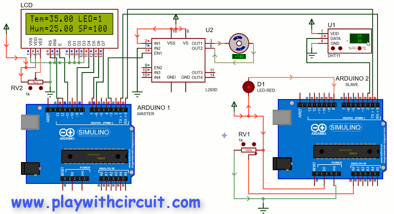 Simulation of the working of the project Master Slave Communication with Arduino