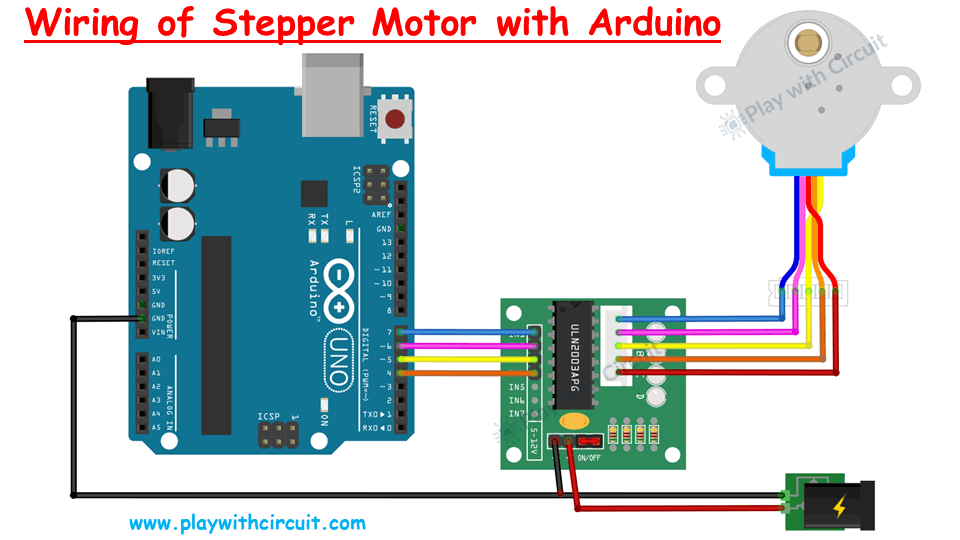 Wiring Diagram for Interfacing 28BYJ-48 stepper motor with Arduino UNO