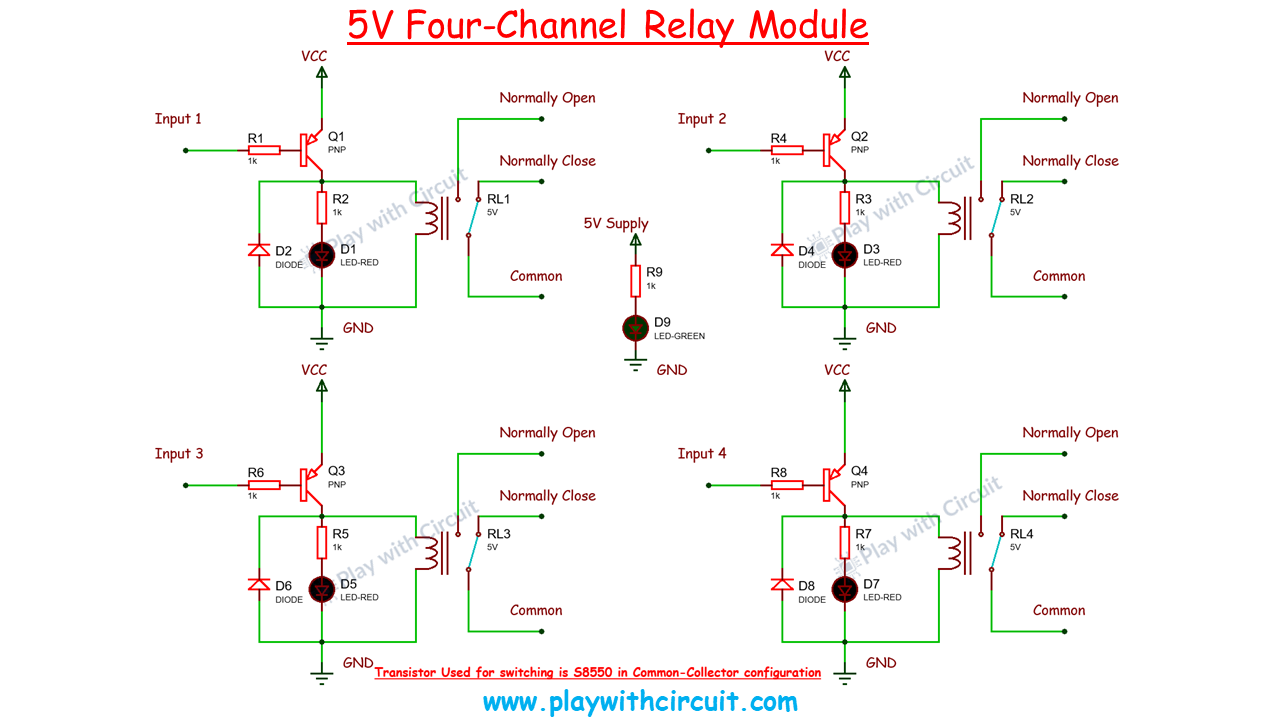 Internal Circuit Diagram of 5V Four-Channel Relay Module