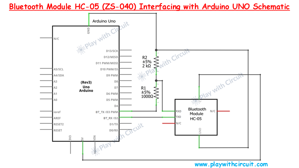 Bluetooth Module HC-05 (ZS-040) Interfacing with Arduino UNO Schematic