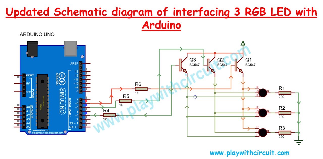 Interfacing 3 RGB LED with Arduino Schematic Diagram