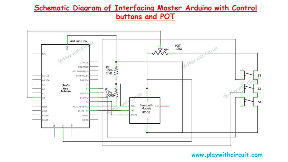 Schematic Diagram of Interfacing Master Arduino with Control buttons and POT