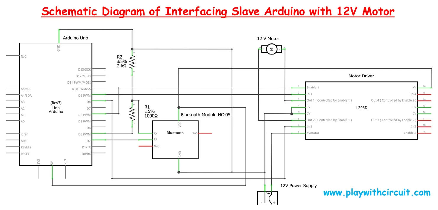 Schematic Diagram of Interfacing Slave Arduino with 12V Motor