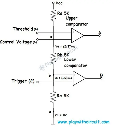 Upper and Lower Comparator in 555 Timer