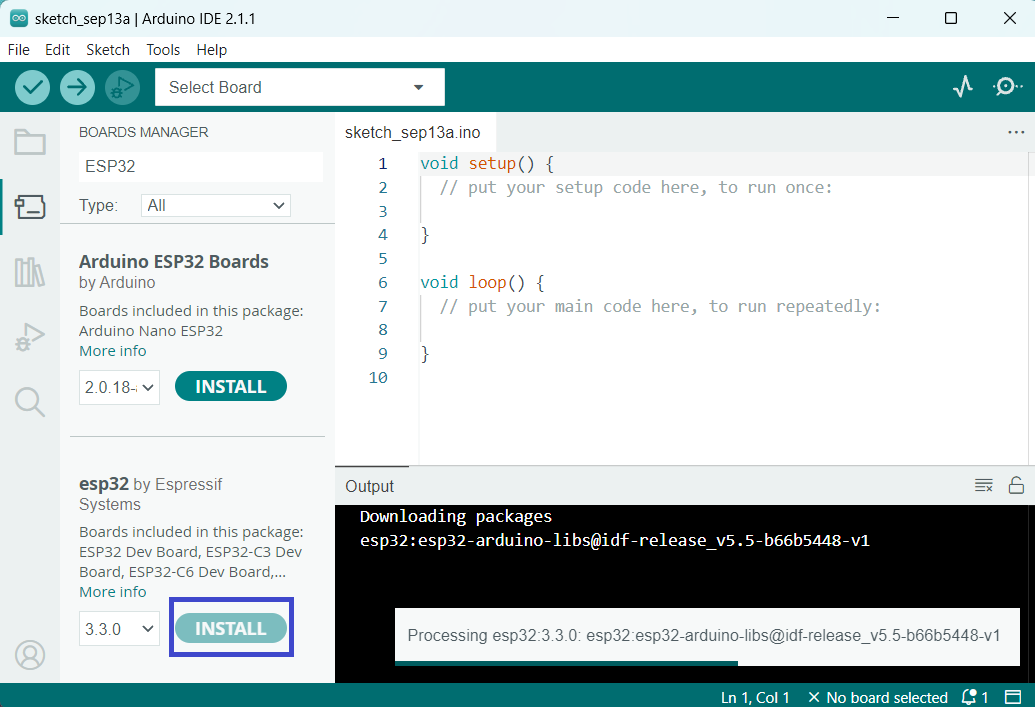 Installing ESP32 Package in Arduino IDE