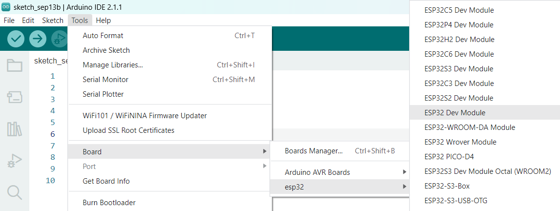 ESP32 Board Selection in Arduino IDE