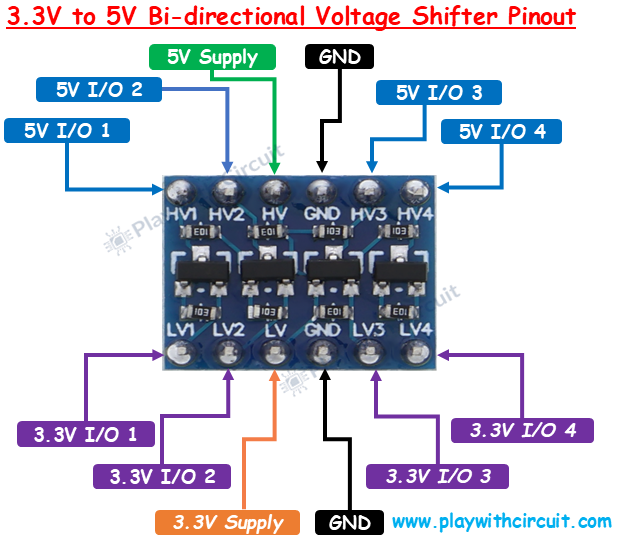 3.3V to 5V Bi-directional Voltage Shifter Pinout