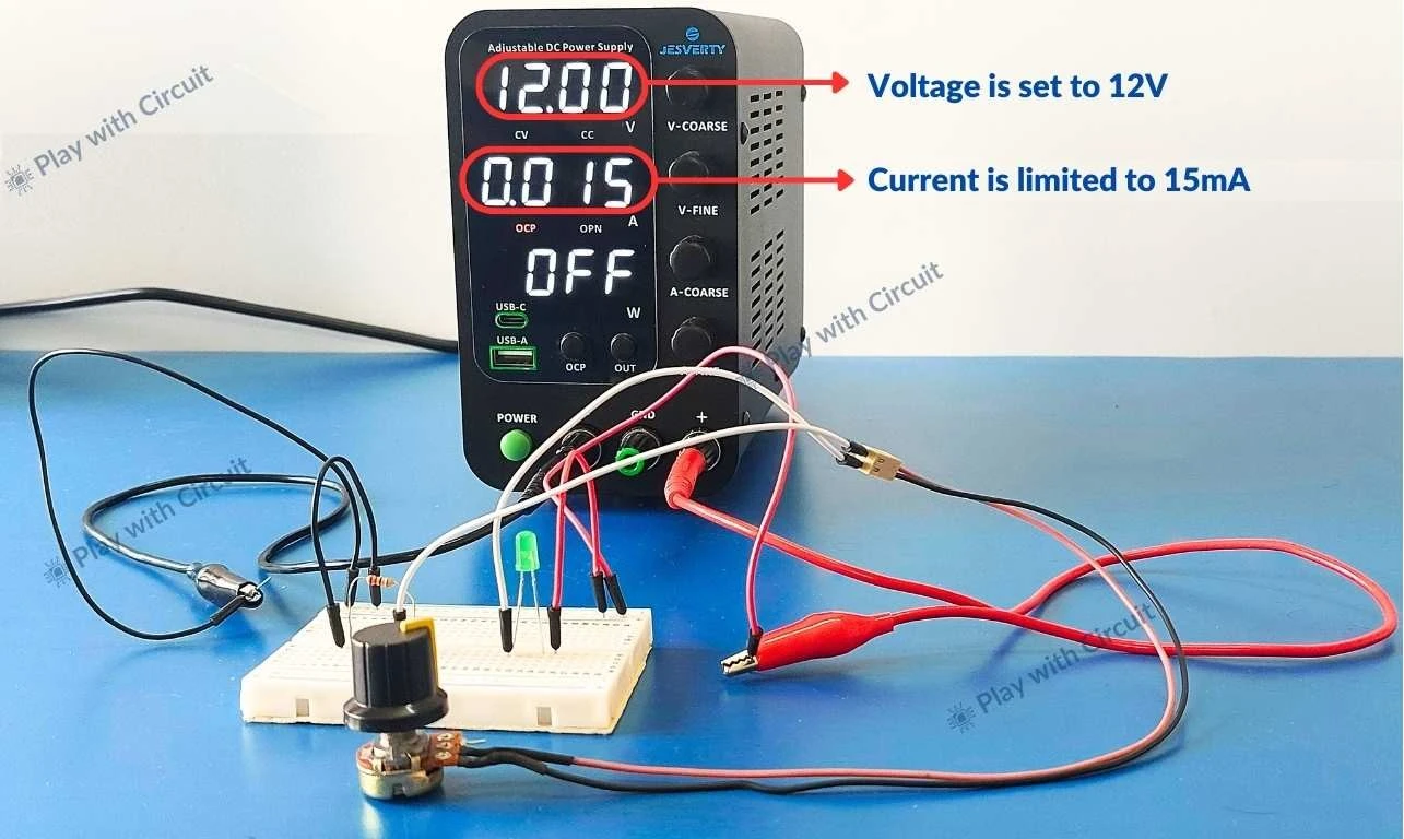 Setting the voltage and current limit of Power Supply