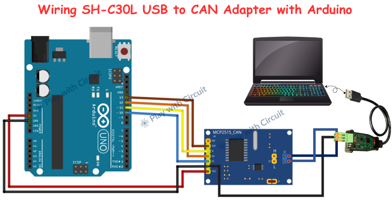 Interfacing SH-C30L with Arduino UNO using MCP2515 Module