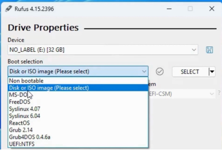 Select the Disk or ISO image